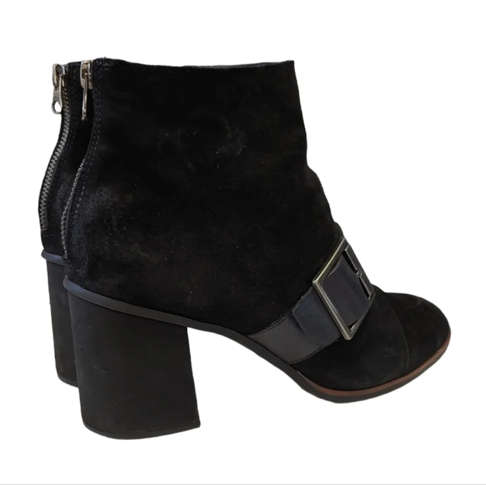 Kork Ease Black Suede Square Toe Buckle Ankle Heels Booties Women's Size 9.5 - Picture 7 of 11